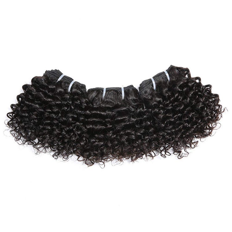 Aiokrtse Peruvian Virgin Hair Short Kinky Curly Human Hair Weave Bundles 3 Bundles 6 inches with 1 Small Closure 122 Grams Natural Colour - Image 2